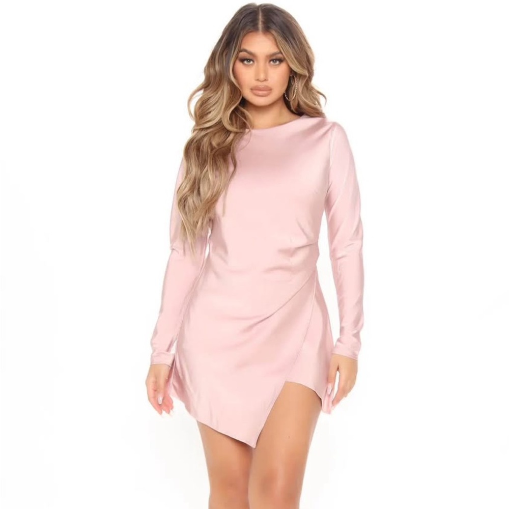 Fashion Nova Blush Pink Long Sleeve Dress